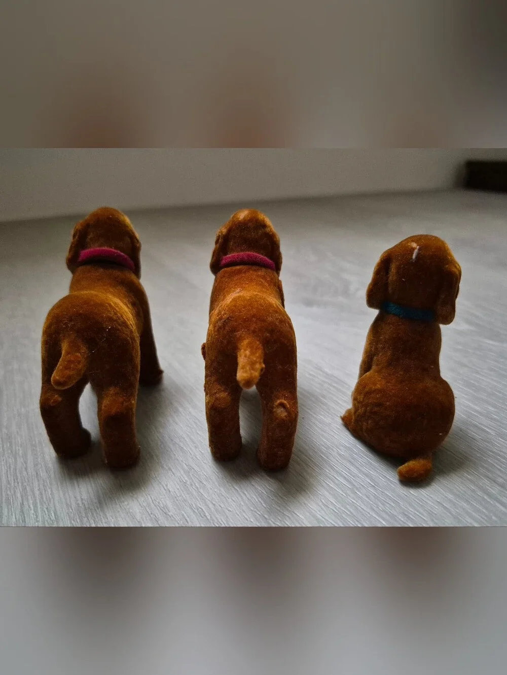 3 Vintage Flocked Brown Irish Setters Dogs Barbie Dollhouse Pets